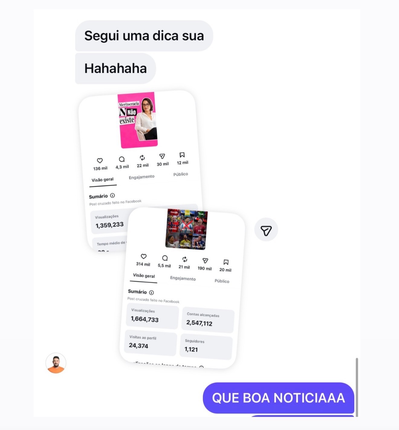 O Instagram mostra o que *as pessoas percebem* sobre você